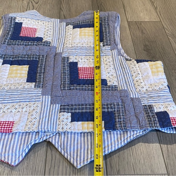 Vintage Patch Magic Quilted Reversible Vest Size XL Patchwork/Blue White Stripes - Picture 11 of 14